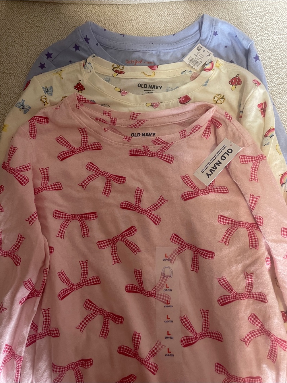 Old Navy Pink Bow Print Girls Pajama Top